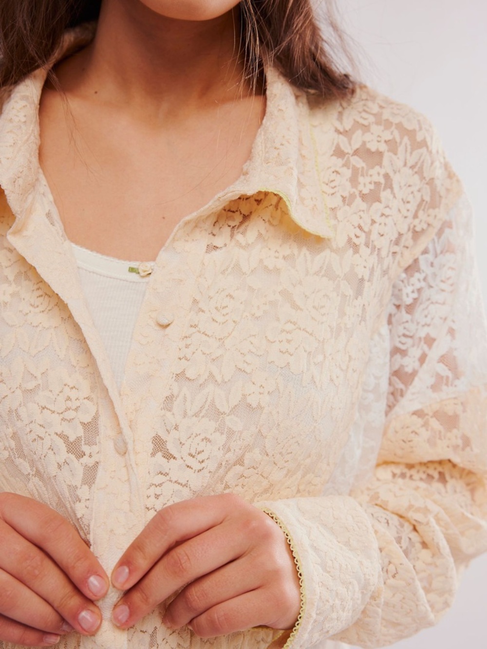 Free People Intimately All Day Lace House Shirt-Bright White Combo - Picture 4 of 10